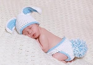Jastore® Photography Prop Blue Rabbit Knitted Crochet Costume Cap Diaper