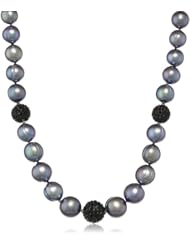 Honora "Pop Star" Black Freshwater Cultured Pearl and Pave Crystal Bead Necklace, 18"