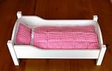Handmade White Wooden Dolls Bed with complete bedding