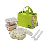 Lock and Lock Glass Euro Lunch Box Set, Green Color Dot Pattern Bag