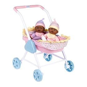 Click here to buy Little Mommy Newborn Twins with Stroller Giftset - Ethnic by Mattel.