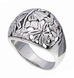 SilverBin Sterling Silver Cutout Dragonfly and Flower Design Ring