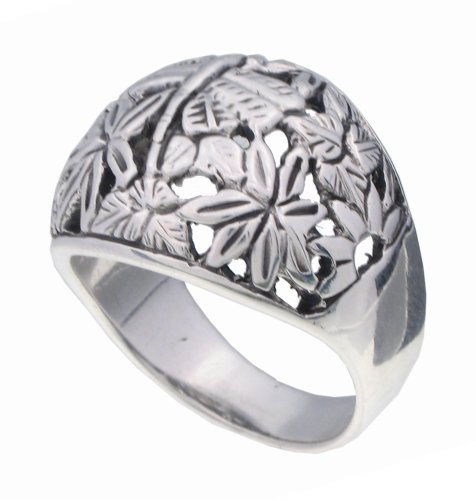SilverBin Sterling Silver Cutout Dragonfly and Flower Design Ring