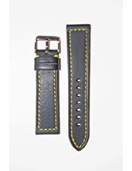 PANERAI Style 22mm Black with Yellow Stitching Watchband with Heavy Original Design S/S Buckle