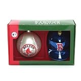 Boston Red Sox Baseball & Hat Glass Christmas Ornaments