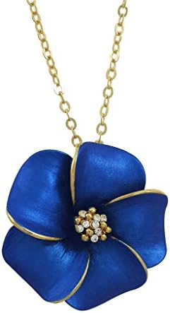 Plumeria Blue Satin Choker Necklace Pendent, with Gold Plated Necklace and Trim.