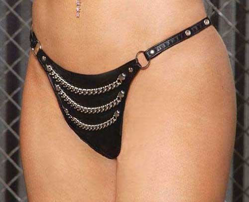 Leather Thong with Chain detail in One Size, Queen Plus Size