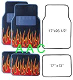 A Set of 4 Universal Fit Fire Flame Carpet Floor Mats for Cars / Truck - Blue Red