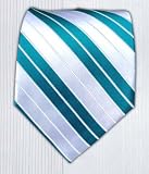 100% Silk Woven Oasis Blue Striped Tie