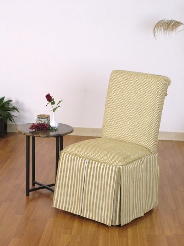 Skirted Parson Chair in Creme Yellow Stripes Finish