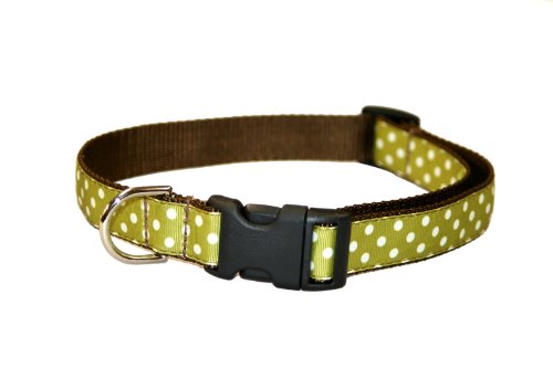 Medium Moss/White Polka Dot Dog Collar: 3/4