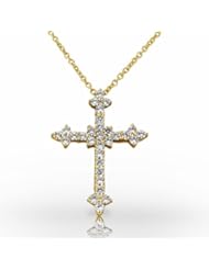 14KT Yellow Gold Exquisite Pointed Diamond Cross Pendant. 9/10 CTW