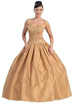 Hot Sale Ball Gown Strapless Formal Prom Dress #567 (16, Gold)
