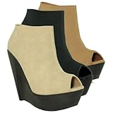 New Womens Wedge Platform Peep Toe Shoe Boots