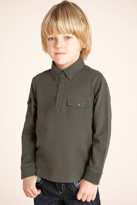 Autograph Pure Cotton Long Sleeve Poplin Polo Shirt