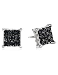 Sterling Silver Black Diamond 1/3cttw Square Earrings