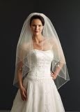 Davids Bridal Two Tiered Veil with Beaded Metallic Edging Style VCT258S, Ivory