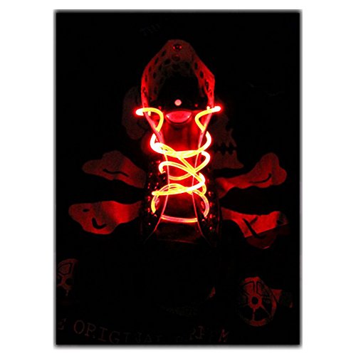 Topcabin LED Shoelaces with Continuous and 2 Blinking Modes in 5 Colors Flash Lighting the Night for Party Hip-hop Dancing (Red)