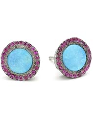 Dyanne Belle "Candy Earrings Collection" Turquoise Blackened Silver with Pave Rubies Stud Earrings