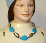 Silver Plated and Blue Turquoise Large Beads Short Chain Necklace and Earrings