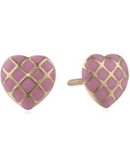 14k Yellow Gold Heart Baby Screw-Back in Pink Enamel Earrings
