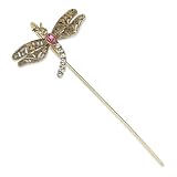 Brass-tone Dragonfly w/ Clear & Pink Crystals Bookmark
