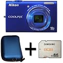 Nikon Coolpix S6200 Blue+8gb Memory + Case (16MP, 10x Optical Zoom) 2.7 inch LCD