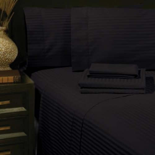 ITALIAN 1500 Thread Count 100 Egyptian Cotton 5PC SPLIT KING Sheet Set Striped BLACK ITALIAN 1500 Thread Count 100 Egyptian Cotton 5PC SPLIT KING Sheet Set Striped BLACK