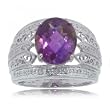 Amethyst & Diamond Filigree Ring 14K White Gold 5CT