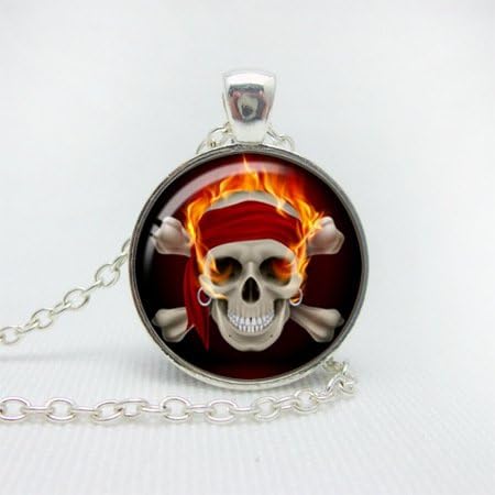 Fashion Jewelry Photo Flame Skull Time Light Gemstone Pendant Necklace Silver