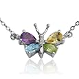 Sterling Silver Amethyst, Citrine, Blue Topaz and Peridot Butterfly Pendant