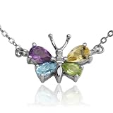 Sterling Silver Amethyst, Citrine, Blue Topaz and Peridot Butterfly Pendant