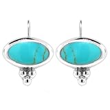 Sterling Silver Turquoise Inlay Oval Drop Earrings w  Beads