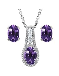 1.73 Ct Oval Purple Amethyst 14K White Gold Pendant Earrings Set