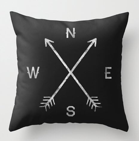 EVSTMES Black Arrow Direction Compass N S W E Home Customized Throw Pillow Covers Amazing Pillowcases Both 18X18 Inch(One Side)