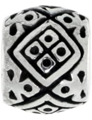 Sterling Silver Diamond Shape Pattern Barrel Bead Charm for most Charm Bracelets