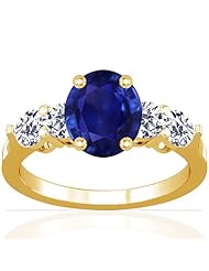 18K Yellow Gold Oval Cut Blue Sapphire Ring With Sidestones (GIA Certificate)