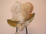 Venetian Art Deco Wall Mask with Gold Hat and White and Tan Feathers