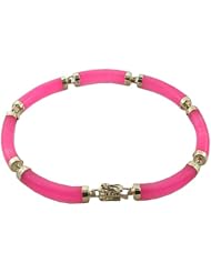 Pink Jade Curved Bar Single-Row Vera-Link Bracelet, 14k Gold