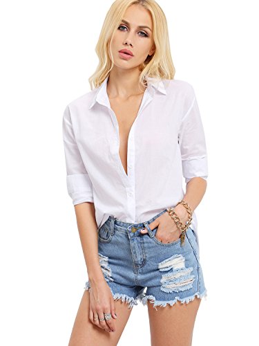 SheIn Women's Button Down Long Sleeve Blouse Shirt Top