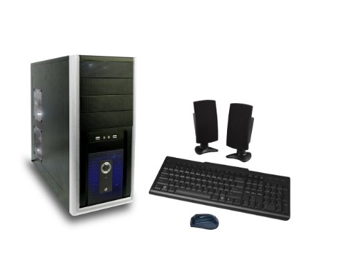 XION 5 In 1 ATX Mid Tower Computer Case Kit Includes 500 Watt Power Supply, Keyboard, Optical Mouse and Speakers XON-160PCB (Mesh Black/Blue)