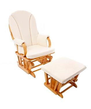 Dutailier Abigail Honey Wood Glider Chair and Stool - Modena Ivory Cushion