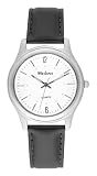Medana Executive Series Silver-Tone Round Black Leather Strap Watch # 1441