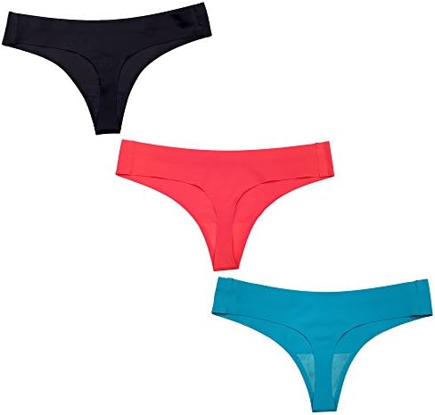 Luxee Laser Cut No-show Thong 3 Pack (M, Black/Coral/Jewel Blue)