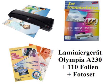 OLYMPIA Laminiergerät A230 inkl. 110 Laminierfolien und Fotoset
