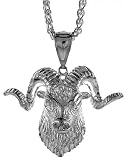 Sterling Silver 1 1/2 (38 mm) Diamond Cut Ram's Head Pendant