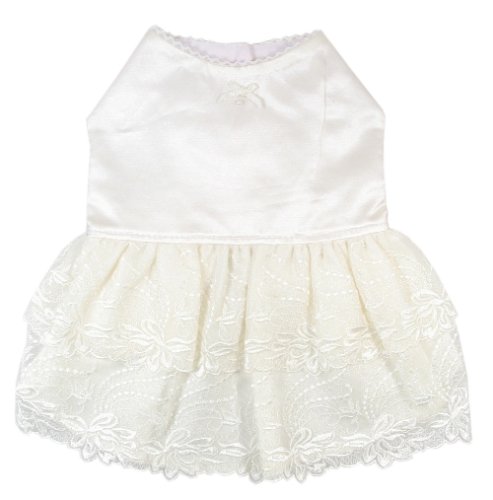 Childrens Toyshop  Pet Supplies : Satin Wedding Dress w/ Lace Skirt - Pearl - Small