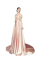 Short Sleeves 2015 Illusion Applique Satin Prom Dress 