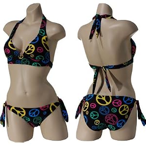 Buy JAMAICAN STYLE Peace Sign Banded Halter Bikini (Black Multi) by Jamaican Style