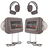 POWER ACOUSTIK HDVD-9GRDK 8.8 PRELOADED UNIVERSAL HEADREST MONITORS WITH TWIN DVD COMBO  HEADPHONES (DARK GRAY)